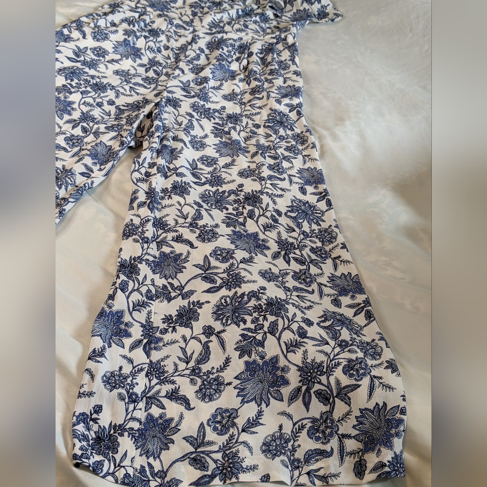 LOFT Blue and White Jumpsuit Romper Ruffled Neckline, 0 - Picture 10 of 11